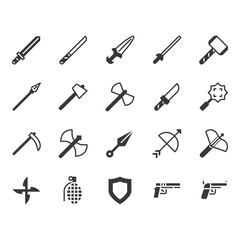 Weapon related icon and symbol set