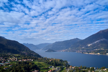 Fototapeta na wymiar Panoramic view of Lake Como, the city of Bellagio. Aerial view. Autumn season