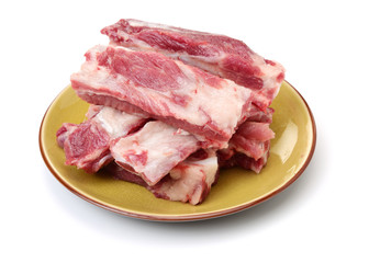 Raw spare ribs on white background 