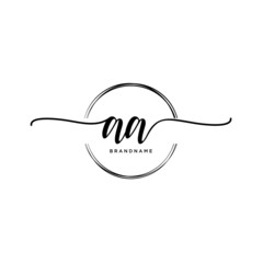 AA Initial handwriting logo with circle template vector.
