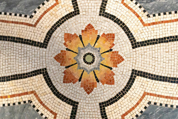 Ceramic mosaic tile texture background Interior Design. Ornament on the floor.