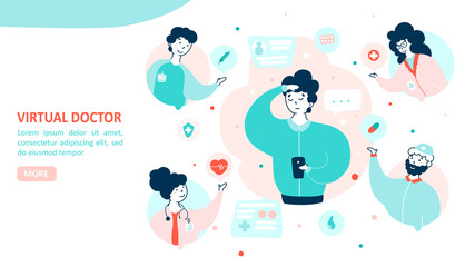Virtual doctor landing page flat vector template