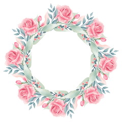 Wreath of roses, watercolor illustration isolated on white