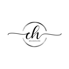 CH Initial handwriting logo with circle template vector.