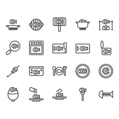Fish cooking and food related icon and symbol set