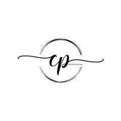 CP Initial handwriting logo with circle template vector.