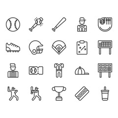 Baseball equipments and activities icon and symbol set