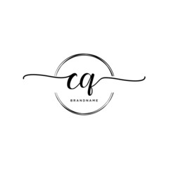 CQ Initial handwriting logo with circle template vector.