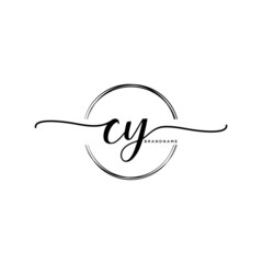 CY Initial handwriting logo with circle template vector.