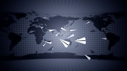 Internet mail symbol. Animation of flowing white paper plane around earth. Handmade origami. Global business communication concept. Business tool. - Powered by Adobe