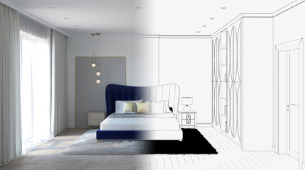 bedroom, interior visualization, 3D illustration
