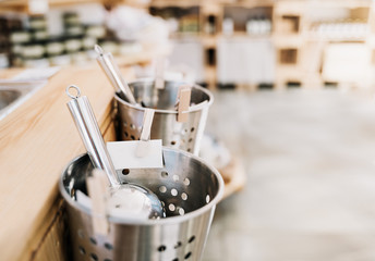 Zero waste shop interior details.