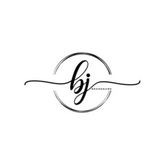 BJ Initial handwriting logo with circle template vector.