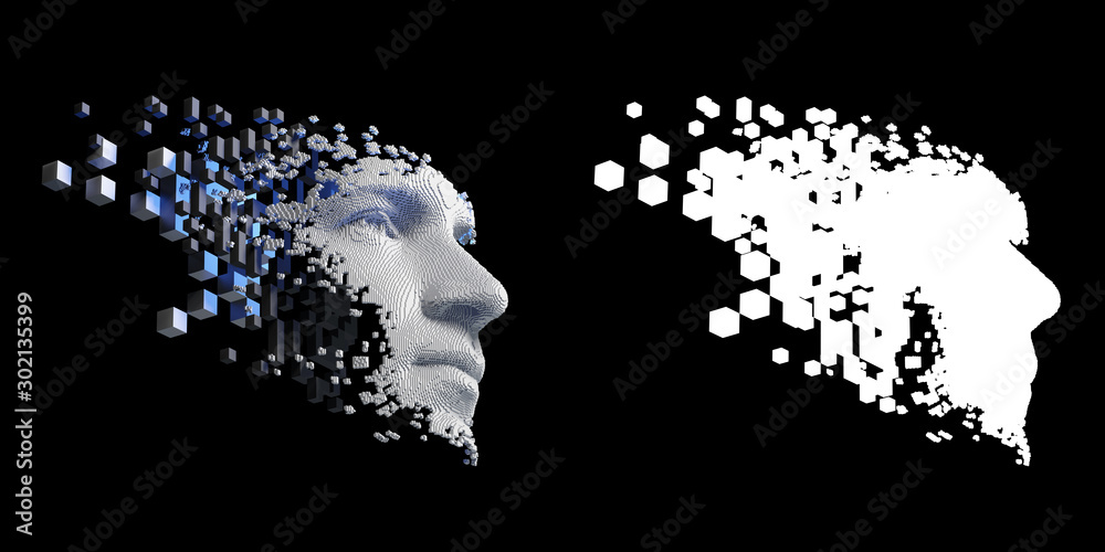 Wall mural abstract digital human face. artificial intelligence concept of big data or cyber security. 3d illus