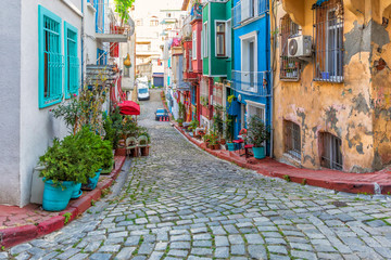 Fototapeta na wymiar Beautiful Istanbul streets in colorful Fener views in Turkey