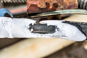 ac cooling air pipes covered by snow or frozen because of super performance of heavy duty central...