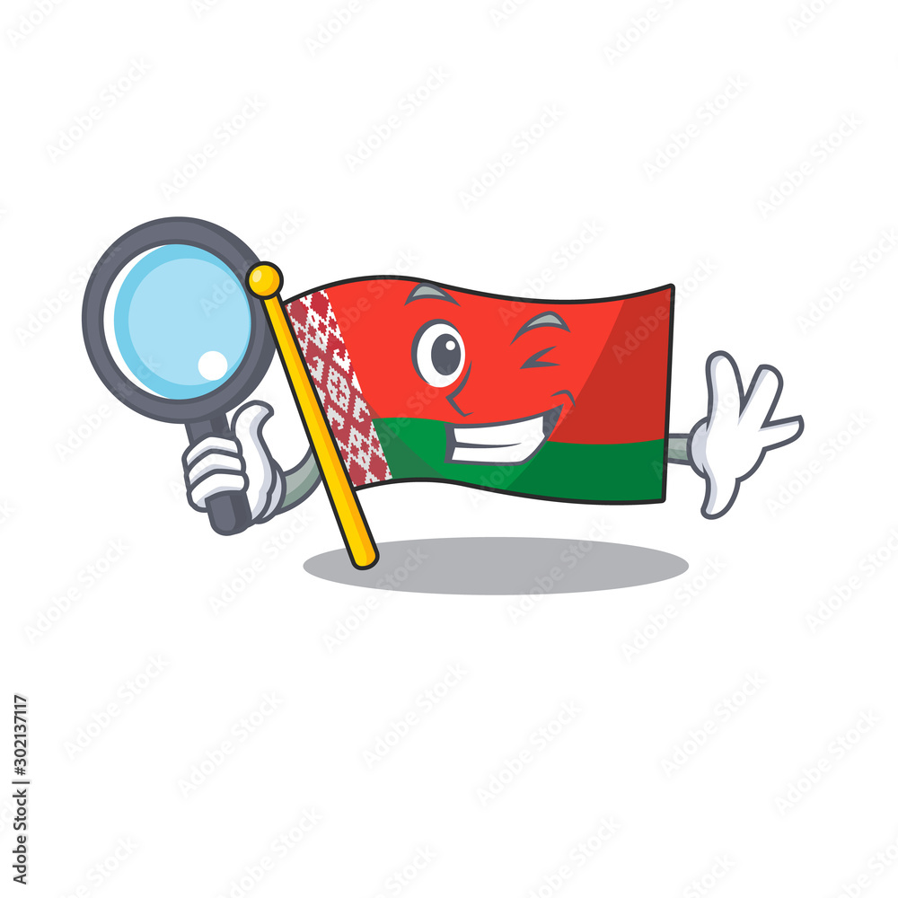 Poster smiling detective flag belarus cartoon character style