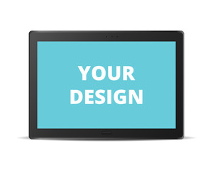 Realistic modern tablet with empty screen on white background. Black tablet mockup. Smart tablet vector.