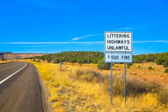 Penalty for Littering, road sign USA