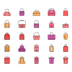 Bag collection. Bag icons. Filled outline icon set. Vector icon. 