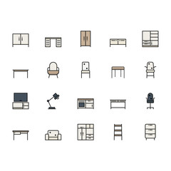 Set of Furniture Filled Line Icon Set. Furniture Filled Outline Icons. Vector Icon.