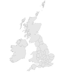 Modern United kingdom countries with boundaries vector illustration. Light grey color.