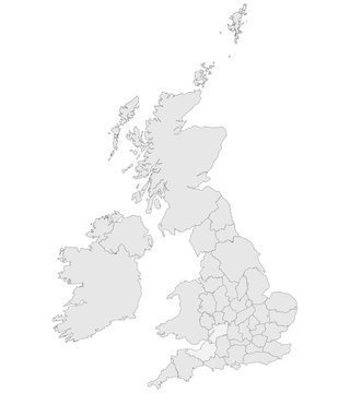Modern United kingdom countries with boundaries vector illustration. Light grey color.