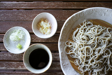 Japanese Soba noodle on the wooden board