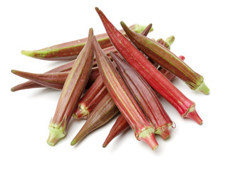 Red okra on white background