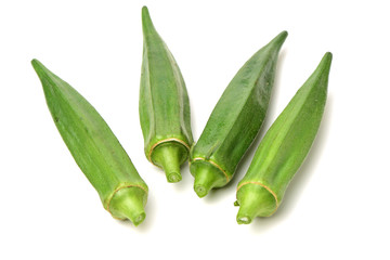Fresh young okra isolated on white background