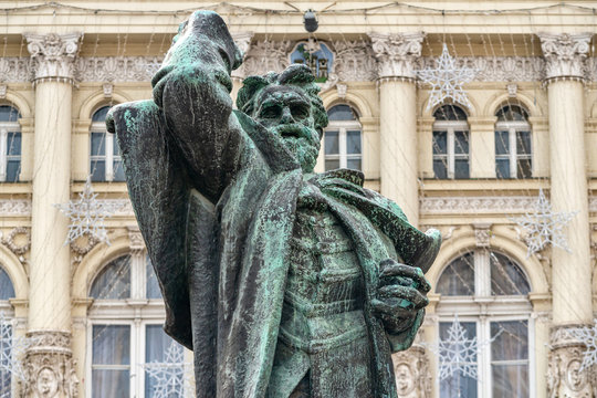 Novi Sad, Serbia - november 11, 2019: The statue of Svetozar Miletic in main square of Novi Sad.