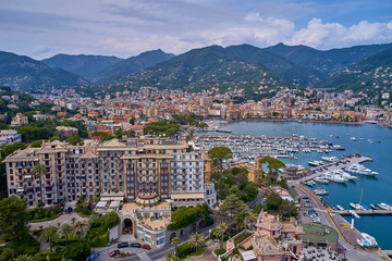 Obraz premium Aerial view. Panoramic view of Santa Margherita, ligure resort , italian riviera.