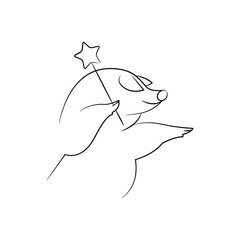 Cartoon cute pig with magic wand, isolated vector outline illustration