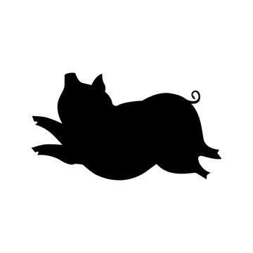 recommend clip art: Black silhouette of pig, isolated vector illustration. Cute farm animal sign