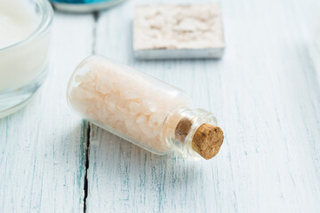 hygiene and beauty product samples, powder compact, spray, soap, moisturizer