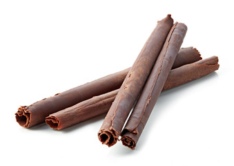 chocolate sticks on white background
