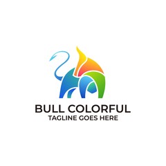 Strong Bull Colorful Design concept Illustration Vector Template