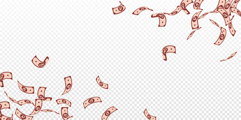 Russian ruble notes falling. Floating RUB bills on