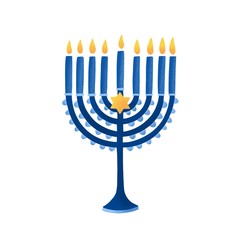 Fototapeta na wymiar Menorah with david star vector illustration. Hebrew lampstand isolated on white background. Jewish holiday. Traditional hanukkah candlestick. Nine branched candelabrum. Religious and holiday attribute