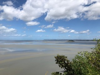 View of the sands from Mont St Michel, Brittany, France