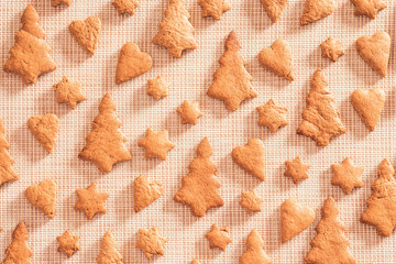 gingerbread cookies top view, flat lay