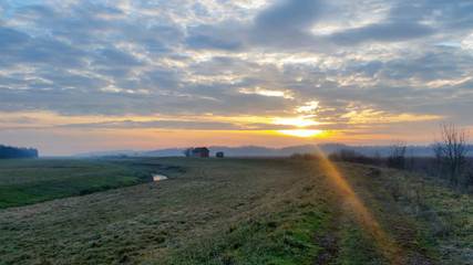 sunset over the fild