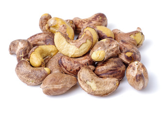 Cashew nuts on white background