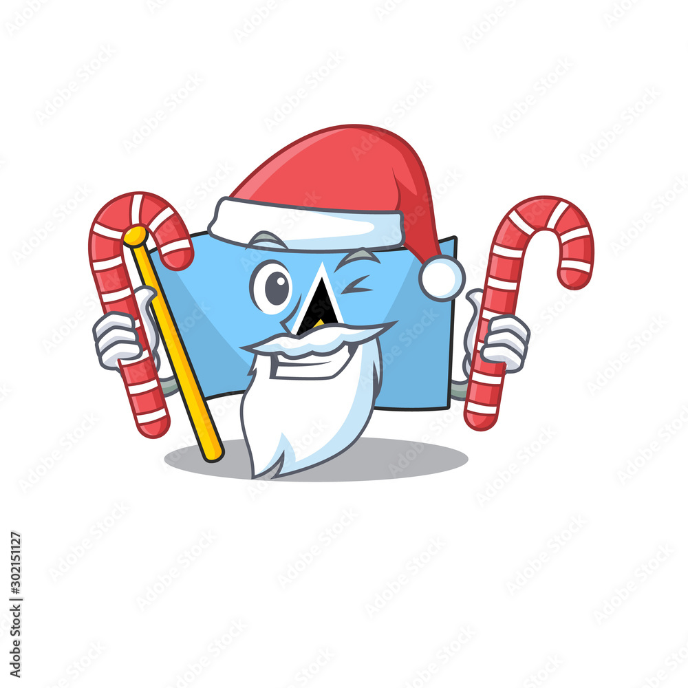 Sticker flag saint lucia on the santa bring candy cartoon