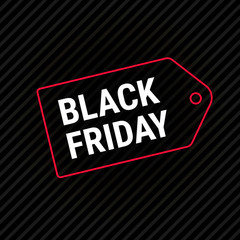 Black Friday sale label, tag. Vector template banner. White text on black background