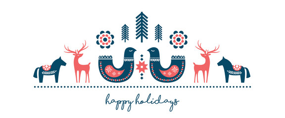 Winter folk art banner in Scandinavian, Nordic style. Winter banner background for Christmas or New Year design. illustration.