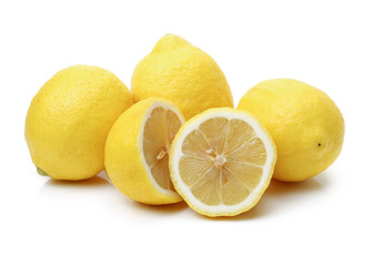Ripe lemons on white background