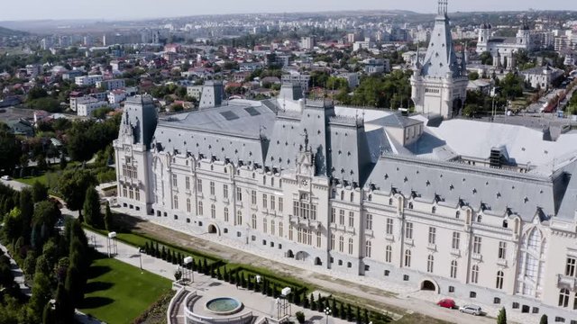 Aerial day shot of the Palace of Culture in Iasi, Romania