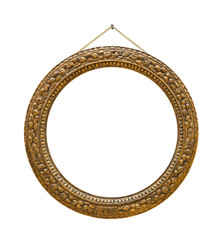 Old wooden picture frame hanging on a rope