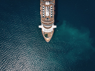Large Cruise ship sailing across The Andaman sea - Aerial image. Beautiful  sea landscape. CLOSE UP...